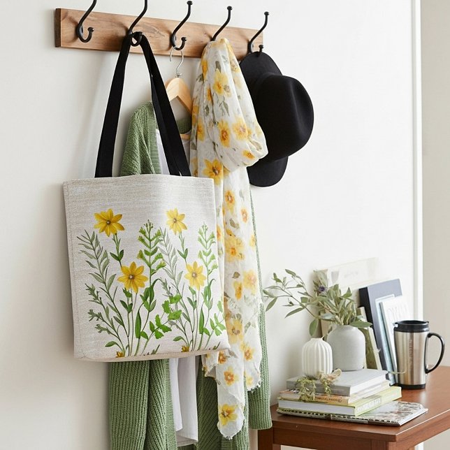 Bolsa Tote Flores amarelas sobre a tela parecem (Criador carregado)