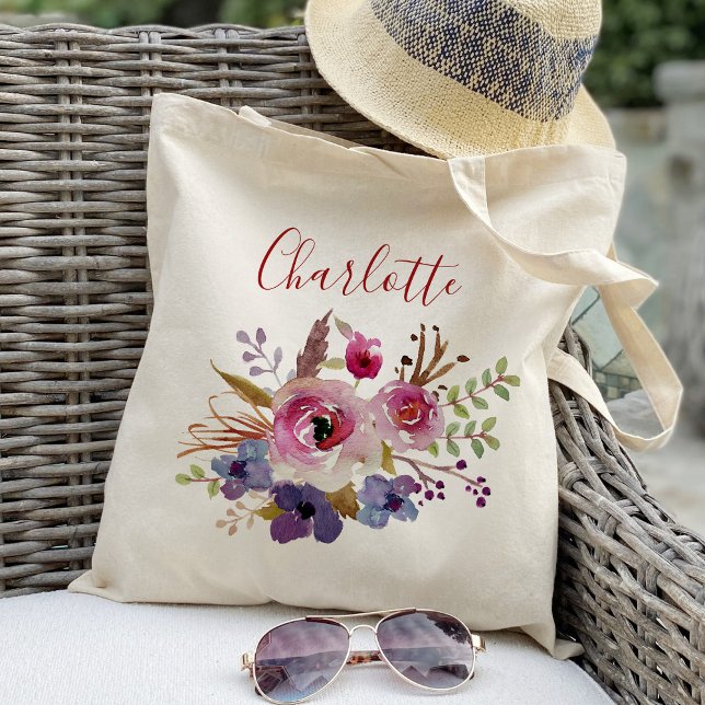 Bolsa Tote Flores aquarela boho Bridesmaid Personalizado (Criador carregado)