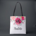 Bolsa Tote Flores Aquarela Personalizadas<br><div class="desc">Dê de presente esta linda bolsa de mão personalizada com flores vibrantes em tons de rosa e creme e personalizada com letras elegantes para alguém especial ou crie para si mesma. ITENS CORRESPONDENTES em nossa loja.</div>