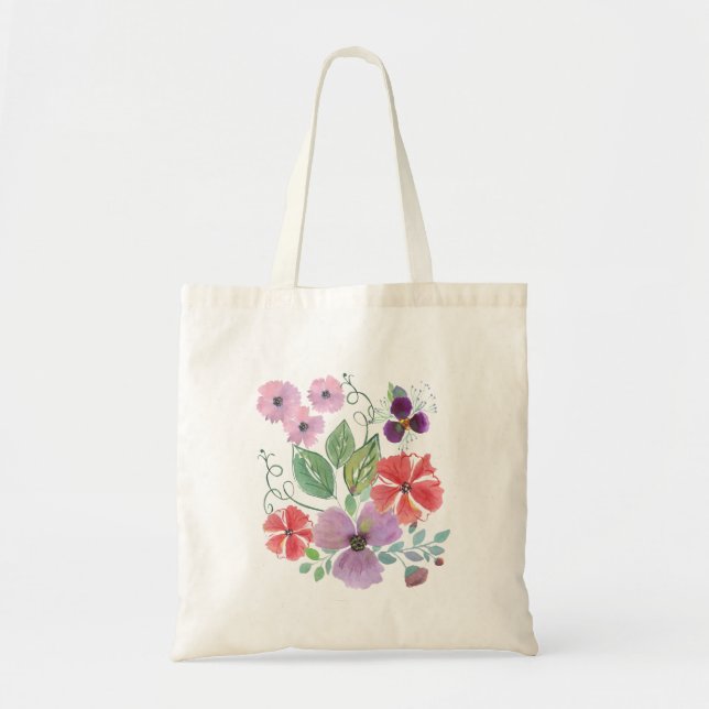 Bolsa Tote Flores aquarelas. (Frente)