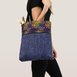 Bolsa Tote Flores aquarelas brilhantes e denim