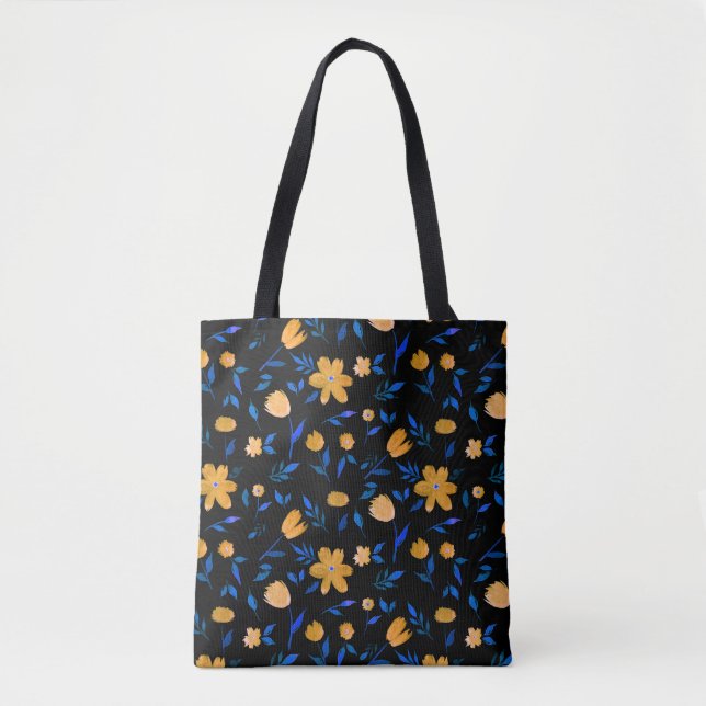 Bolsa Tote Flores aquáticas desenhadas à mão e padrão das fol (Frente)