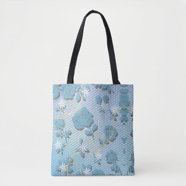 Bolsa Tote flores azuis (Frente)