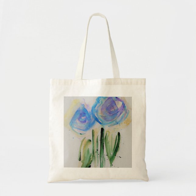 Bolsa Tote flores azuis abstractas (Frente)