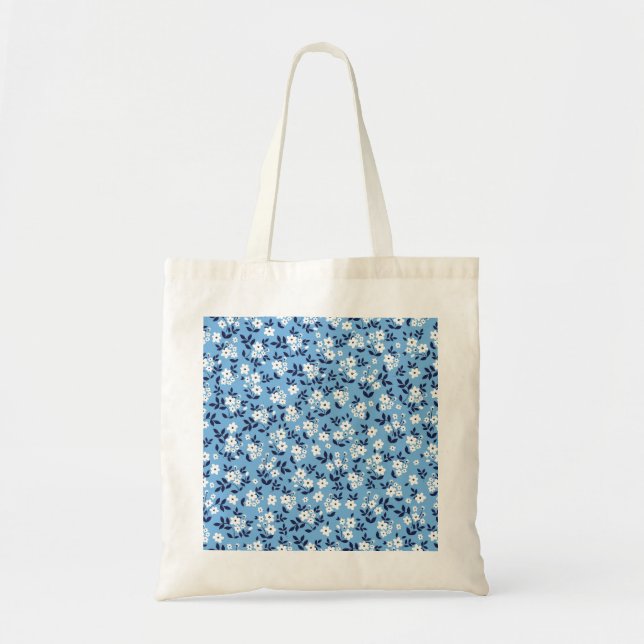Bolsa Tote Flores Azuis, Brancas: Vintage (Frente)