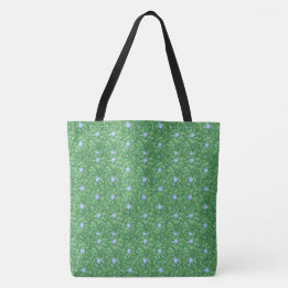 Bolsa Tote Flores Azuis Brilhantes em Verde Escuro