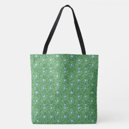 Bolsa Tote Flores Azuis Brilhantes em Verde Escuro