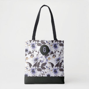 Bolsa Tote Flores azuis claras verdes deixa monograma persona