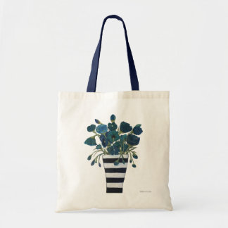 Bolsa Tote Flores azuis com belas artes listradas do vaso