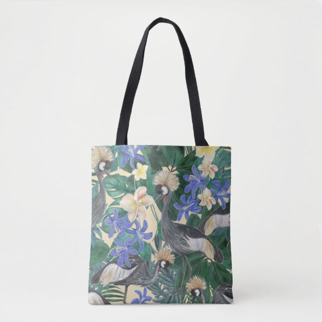 Bolsa Tote Flores Azuis De Plumeria, Sem Costura. (Frente)