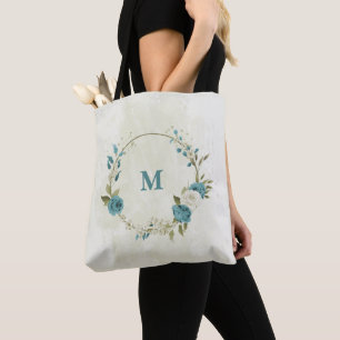 Bolsa Tote flores azuis e brancas