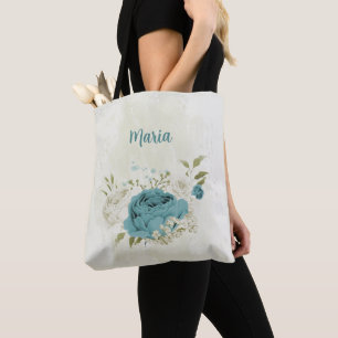Bolsa Tote flores azuis e brancas