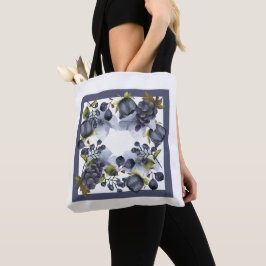 Bolsa Tote Flores azuis e frutas no quadro