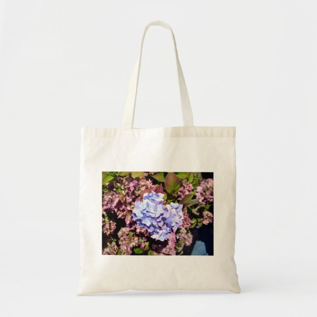 Bolsa Tote Flores azuis e roxas brilhantes do Hydrangea (Frente)