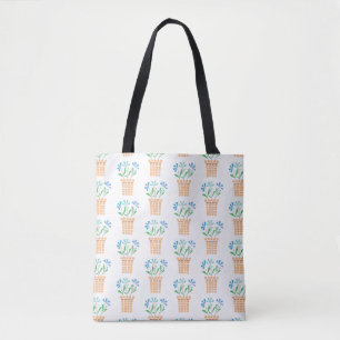Bolsa Tote Flores azuis em Potes tecidos