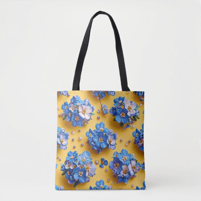 Bolsa Tote Flores azuis fofas (Frente)