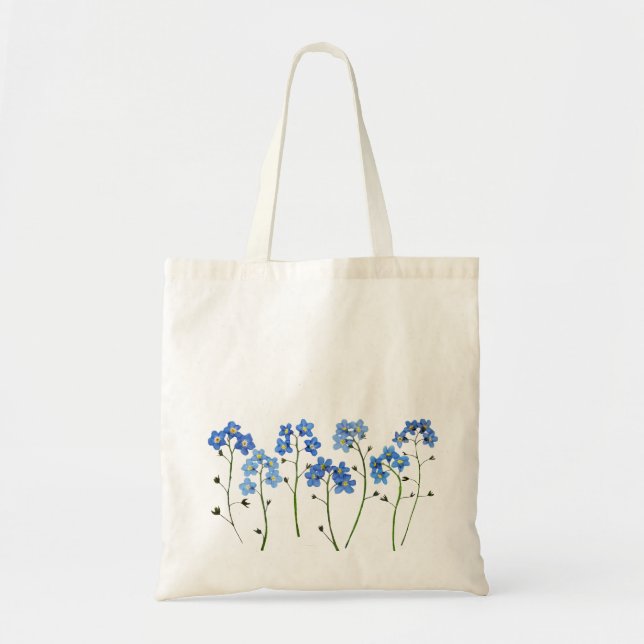 Bolsa Tote Flores Azuis Simples Esqueça-me. (Frente)