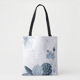 Bolsa Tote flores azul naval empoeiradas botânico