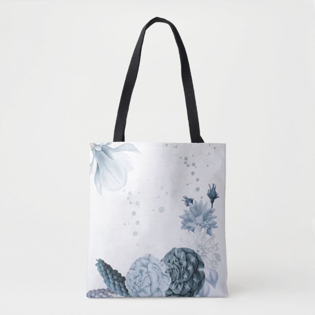 Bolsa Tote flores azul naval empoeiradas botânico (Frente)