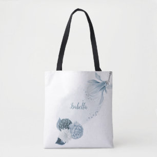 Bolsa Tote flores azul naval empoeiradas botânico