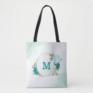 Bolsa Tote flores azul turquesa claro 