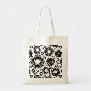 Bolsa Tote Flores boho Padrão floral vetorial preto e branco