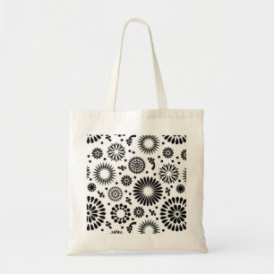 Bolsa Tote Flores boho Padrão floral vetorial preto e branco
