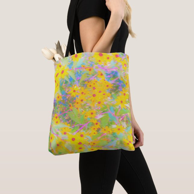 Bolsa Tote Flores bonito Amarelo e Vermelho com Turquesa (Close Up)