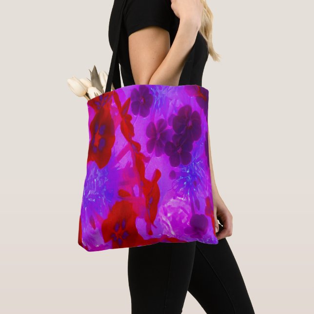 Bolsa Tote Flores bonito de Phlox Roxo e Jardim Vermelho (Close Up)