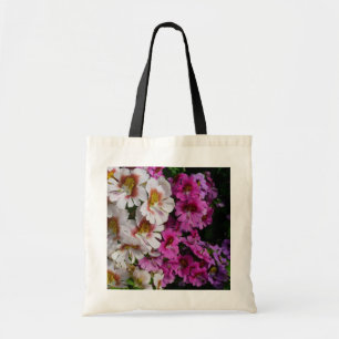 Bolsa Tote Flores borboletas brancas, cor-de-rosa e púrpura