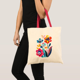 Bolsa Tote Flores Botânicas Abstratas Vibrantes Recortadas em