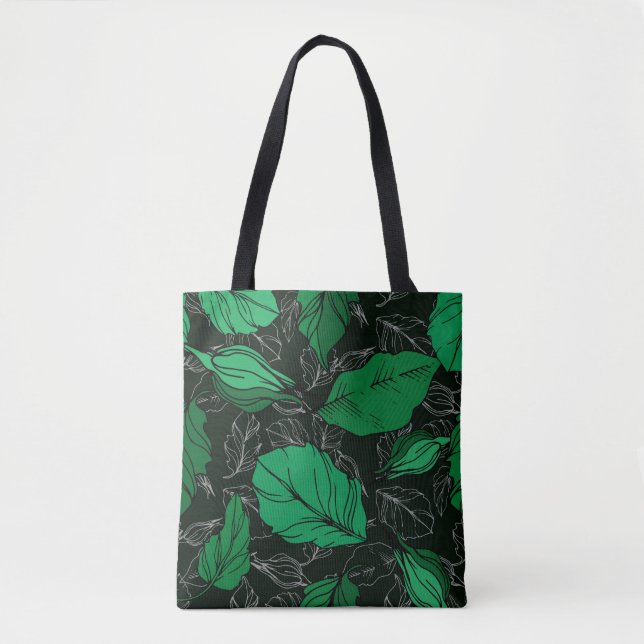 Bolsa Tote  Flores botânicas rosa florais. Folha de primavera (Frente)