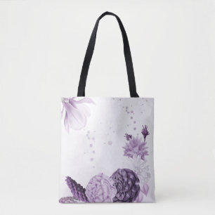 Bolsa Tote flores botânicas roxas românticas