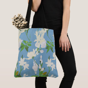 Bolsa Tote Flores brancas 1 azul claro