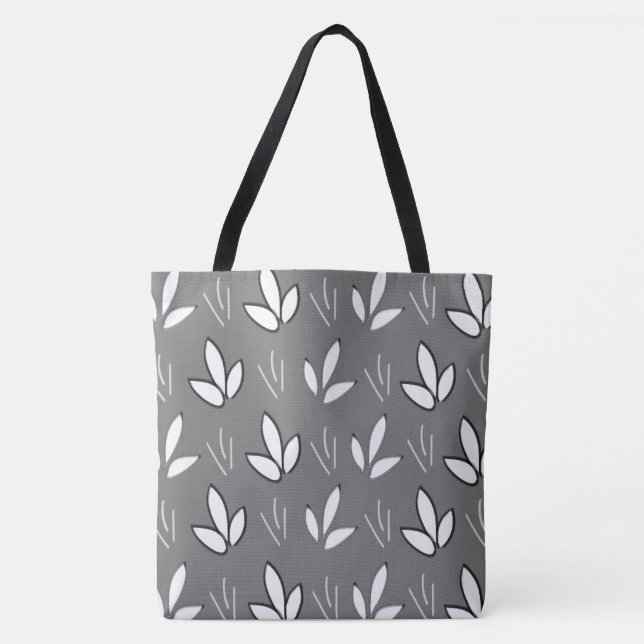 Bolsa Tote Flores Brancas Aquarela Cinza Moderno (Frente)