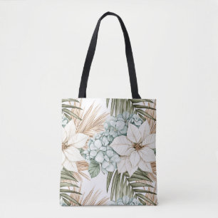 Bolsa Tote Flores Brancas Azuis Tropicais
