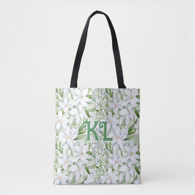 Bolsa Tote Flores Brancas bonito De Aquarela Personalizadas (Frente)