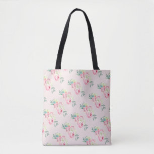 Bolsa Tote Flores brancas cor-de-rosa sobre rosa empoeirado