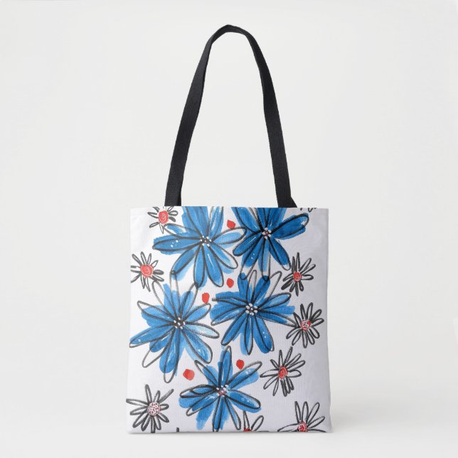 Bolsa Tote Flores brancas e azuis (Frente)