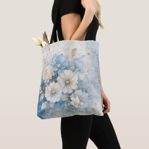 Bolsa Tote Flores Brancas e Azuis