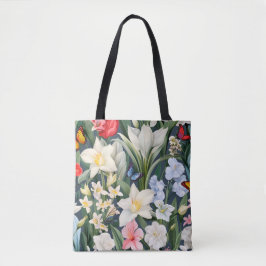 Bolsa Tote Flores brancas e borboletas