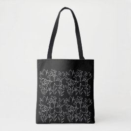 Bolsa Tote Flores brancas e brancas, padrão preto e branco