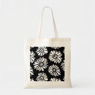 Bolsa Tote Flores brancas e pretas, de cor azul