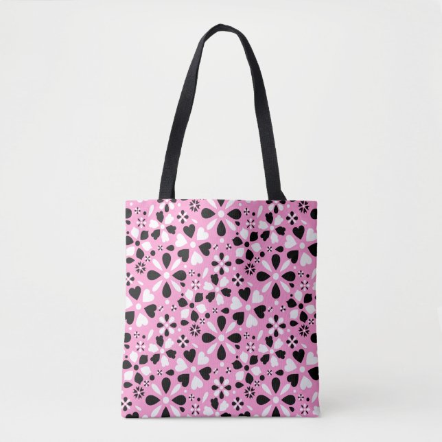 Bolsa Tote Flores brancas e pretas, de cor branca (Frente)