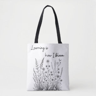 Bolsa Tote Flores brancas e pretas floridas