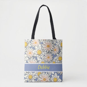 Bolsa Tote Flores brancas em azul