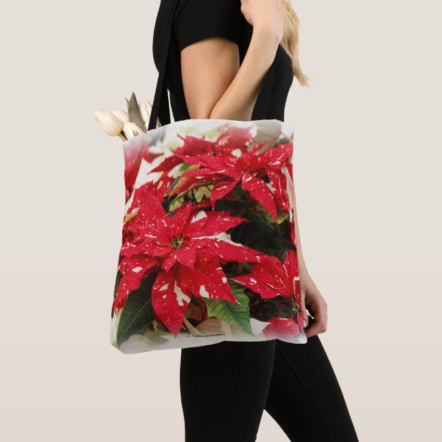 Bolsa Tote Flores Brancas Festivas Poinsettia Floral (Close Up)