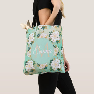 Bolsa Tote Flores Brancas Românticas, Design de Aquarela