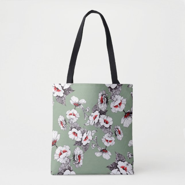 Bolsa Tote Flores brancas sem focas: decoração verde (Frente)