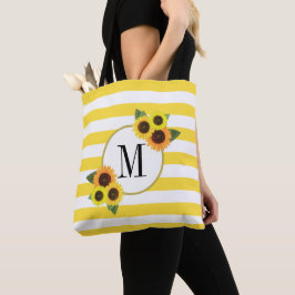 Bolsa Tote Flores Brilhantes Amarelos Girassóis Monograma Flo